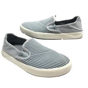 OluKai Men's Lae'ahi Lole Slip On Sneakers Shoes Striped Pale Grey Storm